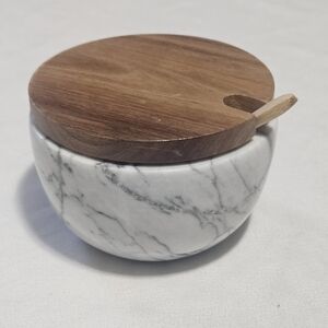 HESHIBI SALT CELLAR MARBLE BOWL WOOD LID AND SPOON WITH BOX